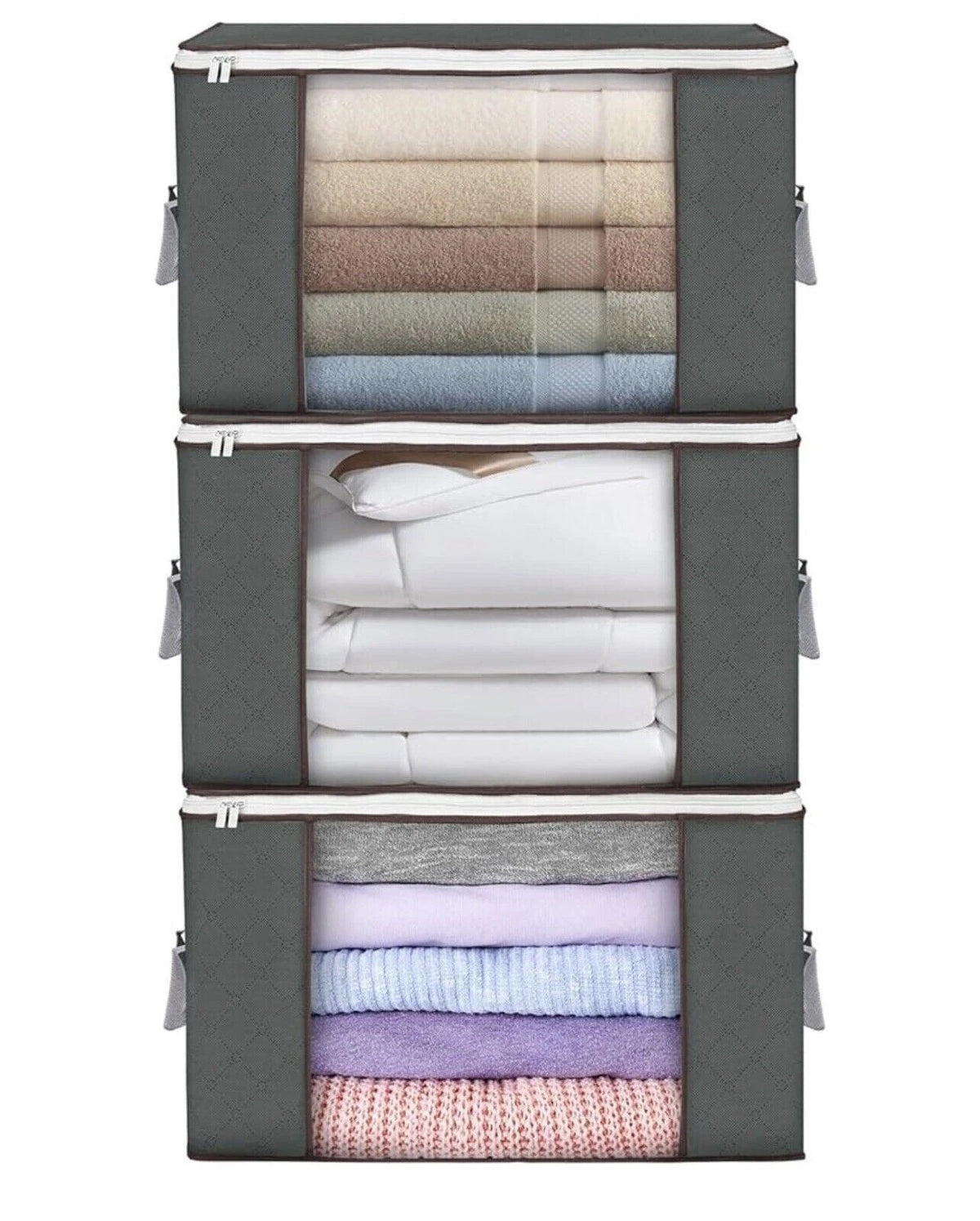 3 Pack 90L Multiuse Storage Bags, Cloths, Duvet, Toys With Zips/Durable Handles