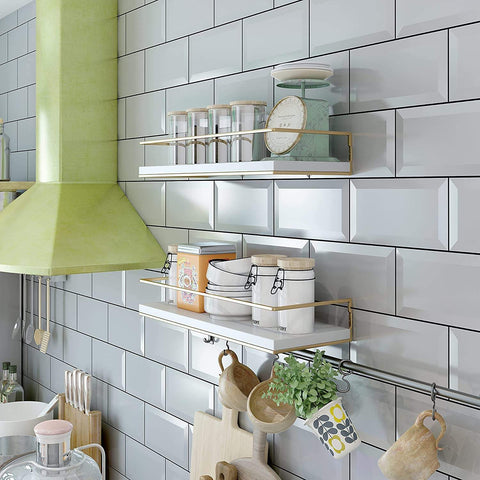 White & Gold Floating Shelves Wall Mounted Set of 2, Hanging Wall shelves for Bedroom, Kitchen, Bathroom, Living Room, Home Office, Storage Organiser.