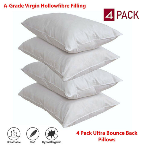 FOUR PACK DELUXE SUPER ULTRA BOUNCE BACK JUMBO PILLOWS - 4 BEDDING SET, 2 PAIRS