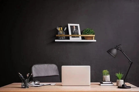Multipurpose 2 x White & Gold Floating Shelves Wall Mounted With Detachable Rack