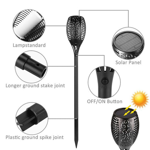 Solar Torch Lights for Outdoor & Pathways | Automatic Solar Flame Lights | Waterproof Solar Flame Torch