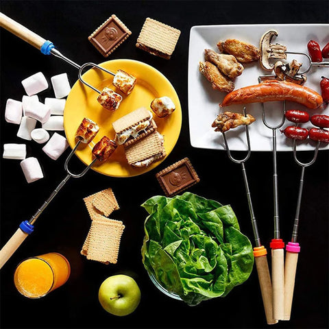 Extendable Stainless Steel Marshmallow Roasting Sticks With Wooden Handle, 8 Pcs