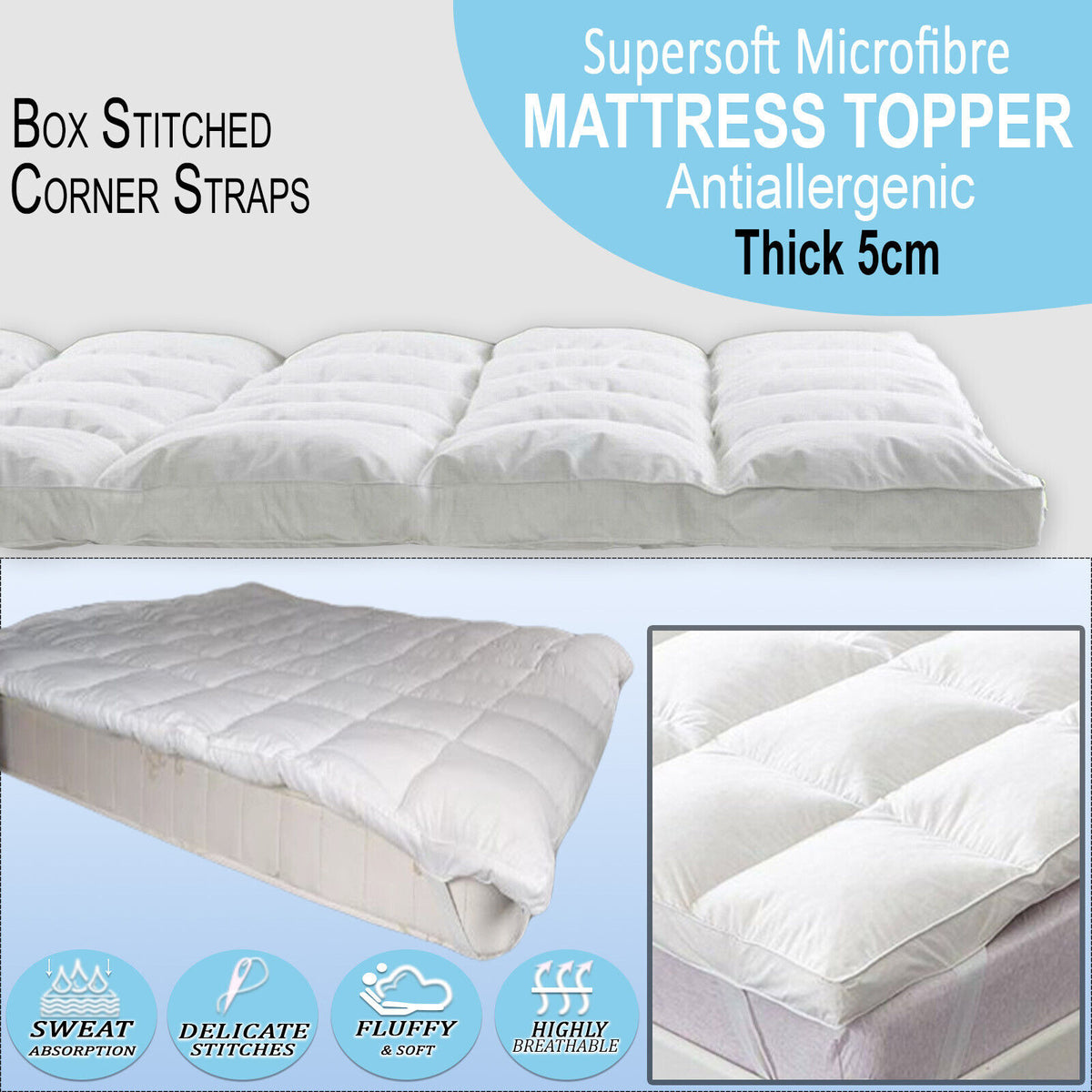 Mattress Topper 5cm Thick Luxury Soft Hotel Quality Microfiber Anti Allergy
