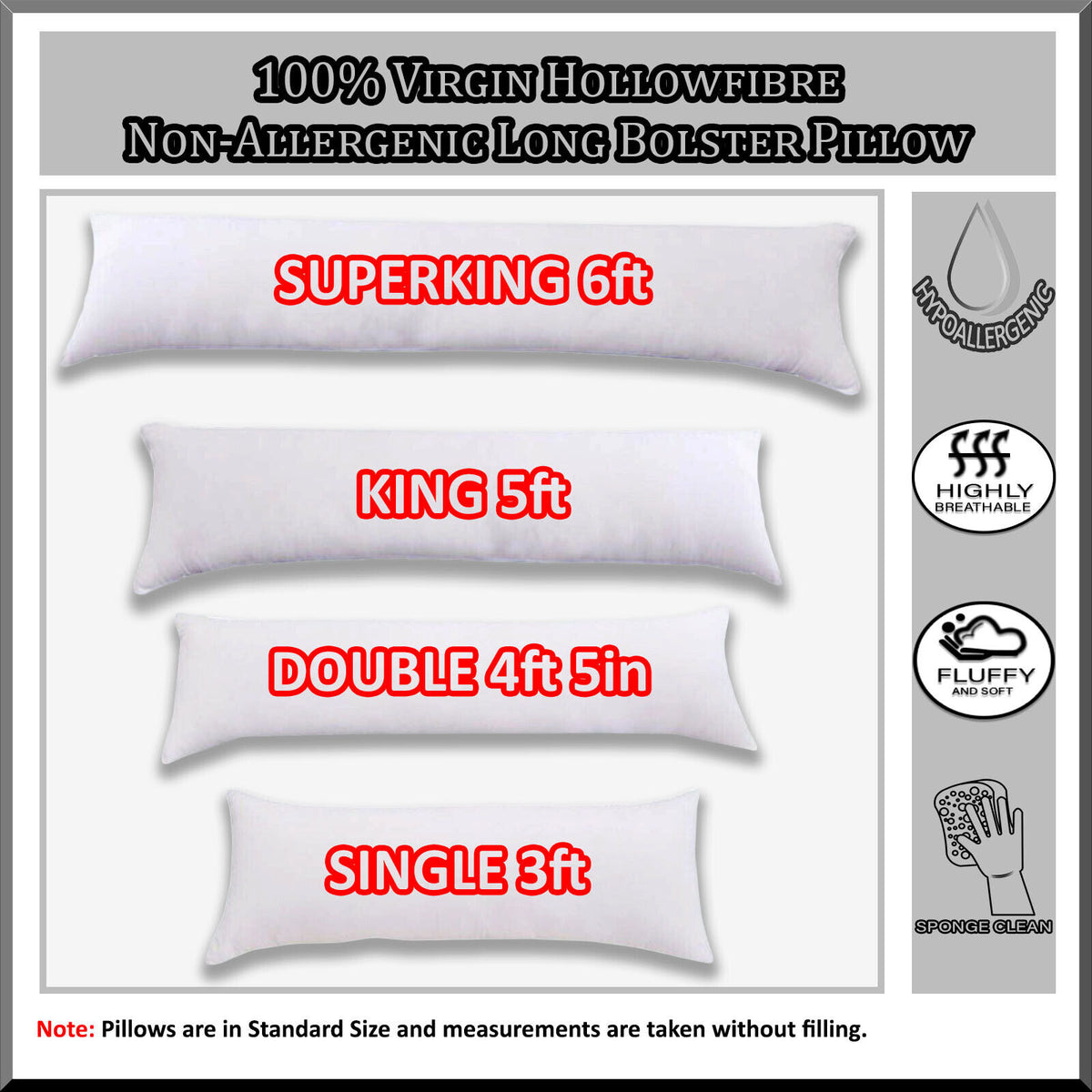 Luxury Orthopaedic Bolster Pillow Body Neck Support Cushion 3Ft 4Ft All Sizes