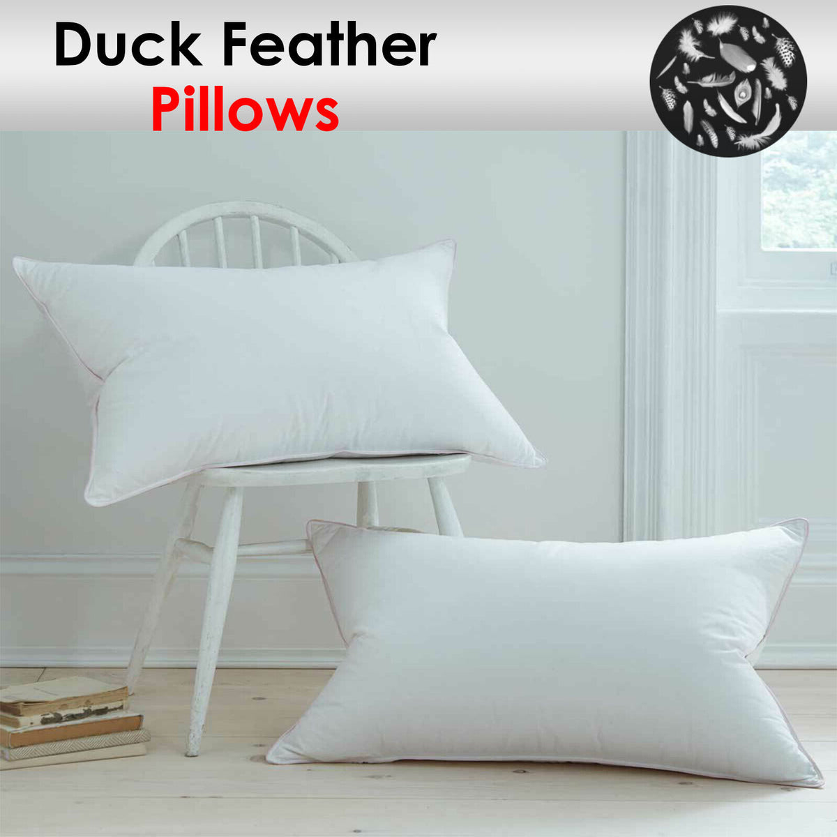 Luxury Duck Feather Pair Pillows - Extra Deluxe Pillow Filled Hotel Quality