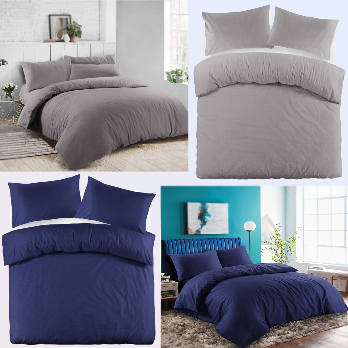 Polycotton Plain Dyed Duvet Cover Quilt Bedding Set Duvet Set With Pillowcase