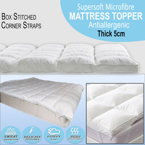 Mattress Topper 5cm Thick Luxury Soft Hotel Quality Microfiber Anti Allergy